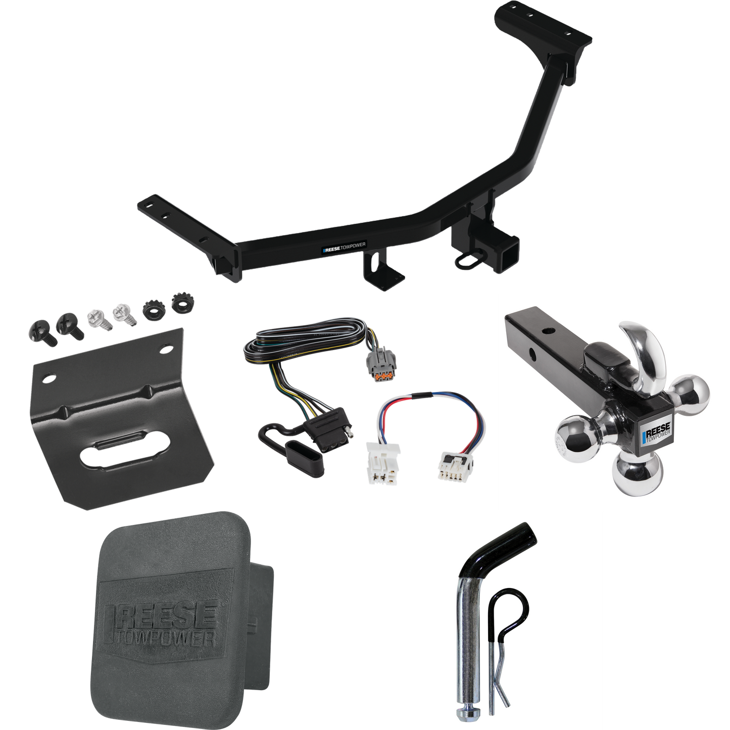 Fits 2022-2022 Infiniti QX60 Trailer Hitch Tow PKG w/ 4-Flat Wiring + Triple Ball Ball Mount 1-7/8" & 2" & 2-5/16" Trailer Balls w/ Tow Hook + Pin/Clip + Wiring Bracket + Hitch Cover By Reese Towpower