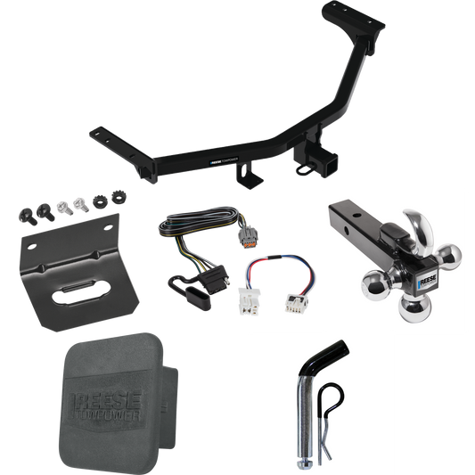 Fits 2022-2022 Infiniti QX60 Trailer Hitch Tow PKG w/ 4-Flat Wiring + Triple Ball Ball Mount 1-7/8" & 2" & 2-5/16" Trailer Balls w/ Tow Hook + Pin/Clip + Wiring Bracket + Hitch Cover By Reese Towpower