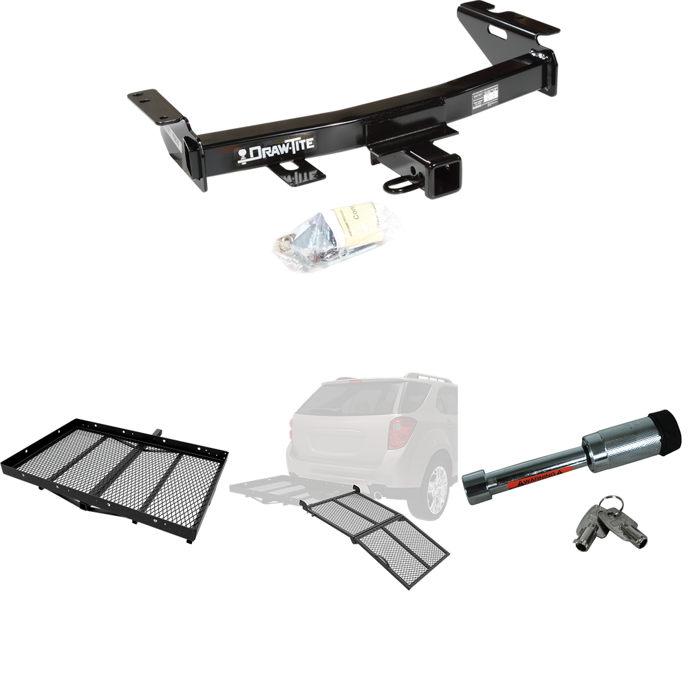 Fits 1997-1998 Pontiac Trans Sport Trailer Hitch Tow PKG w/ Cargo Carrier + Bi-Fold Ramp + Hitch Lock By Draw-Tite