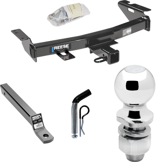 Fits 1997-1998 Pontiac Trans Sport Trailer Hitch Tow PKG w/ Extended 16" Long Ball Mount w/ 2" Drop + Pin/Clip + 2" Ball By Reese Towpower