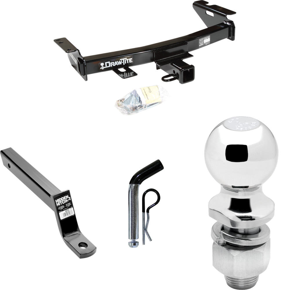 Fits 1997-2005 Chevrolet Venture Trailer Hitch Tow PKG w/ Extended 16" Long Ball Mount w/ 4" Drop + Pin/Clip + 2" Ball By Draw-Tite