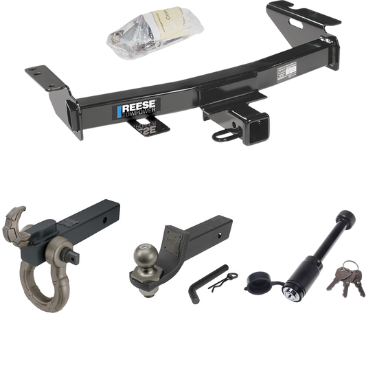 Fits 2005-2006 Pontiac Montana SV6 Trailer Hitch Tow PKG + Interlock Tactical Starter Kit w/ 2" Drop & 2" Ball + Tactical Hook & Shackle Mount + Tactical Dogbone Lock By Reese Towpower