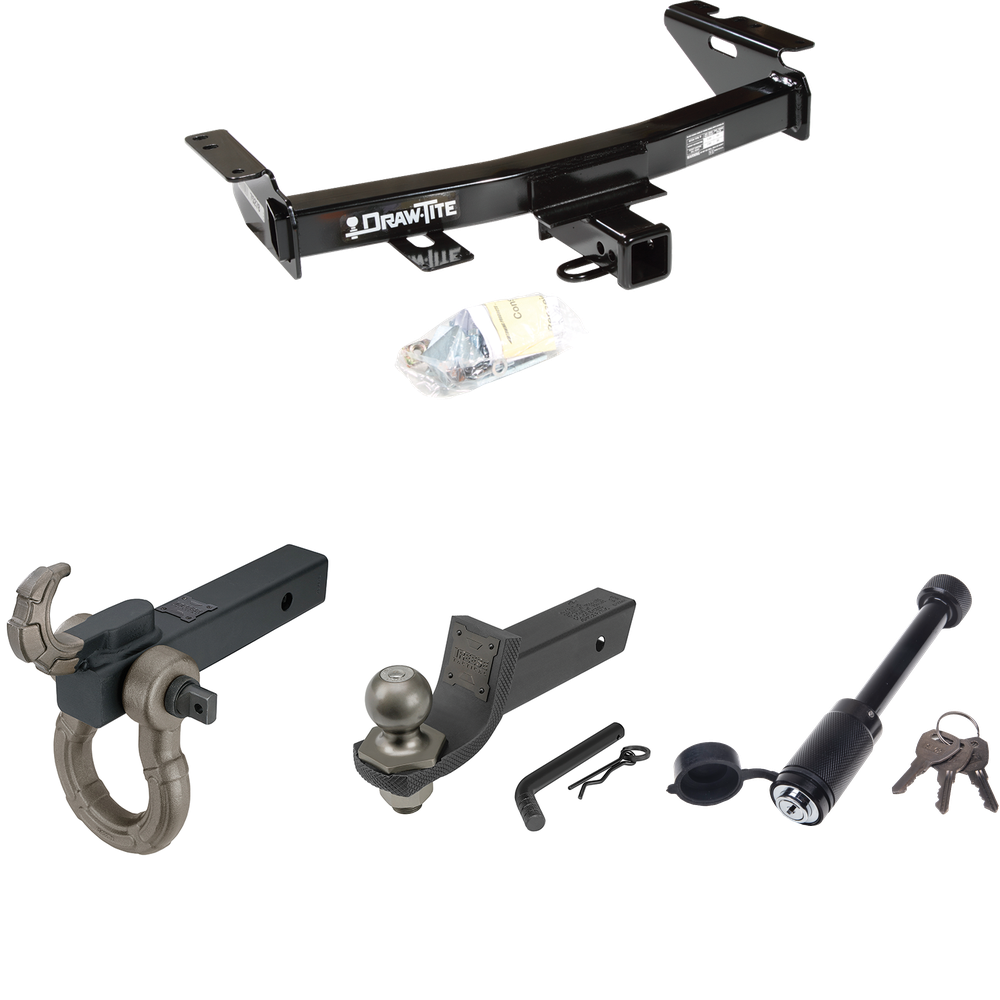 Fits 2009-2009 Chevrolet Uplander Trailer Hitch Tow PKG + Interlock Tactical Starter Kit w/ 2" Drop & 2" Ball + Tactical Hook & Shackle Mount + Tactical Dogbone Lock (For (Canada Only) Models) By Draw-Tite