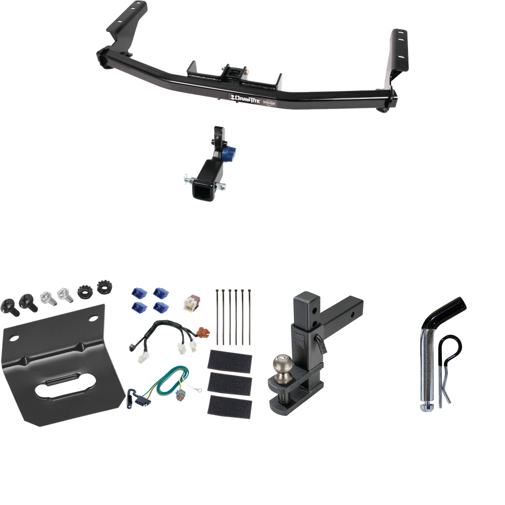 Fits 2014-2020 Infiniti QX60 Trailer Hitch Tow PKG w/ 4-Flat Wiring Harness + Adjustable Drop Rise Clevis Hitch Ball Mount w/ 2" Ball + Pin/Clip + Wiring Bracket By Draw-Tite