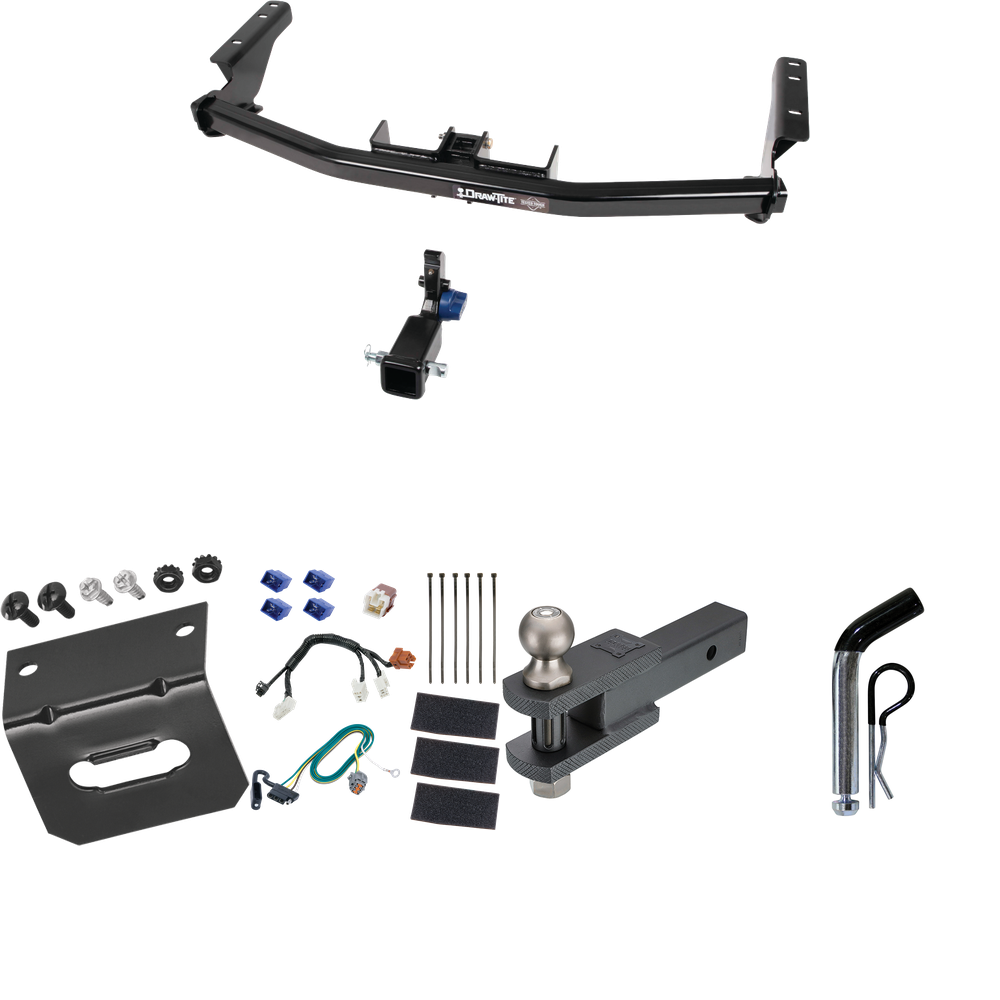 Fits 2013-2020 Nissan Pathfinder Trailer Hitch Tow PKG w/ 4-Flat Wiring Harness + Clevis Hitch Ball Mount w/ 2" Ball + Pin/Clip + Wiring Bracket By Draw-Tite