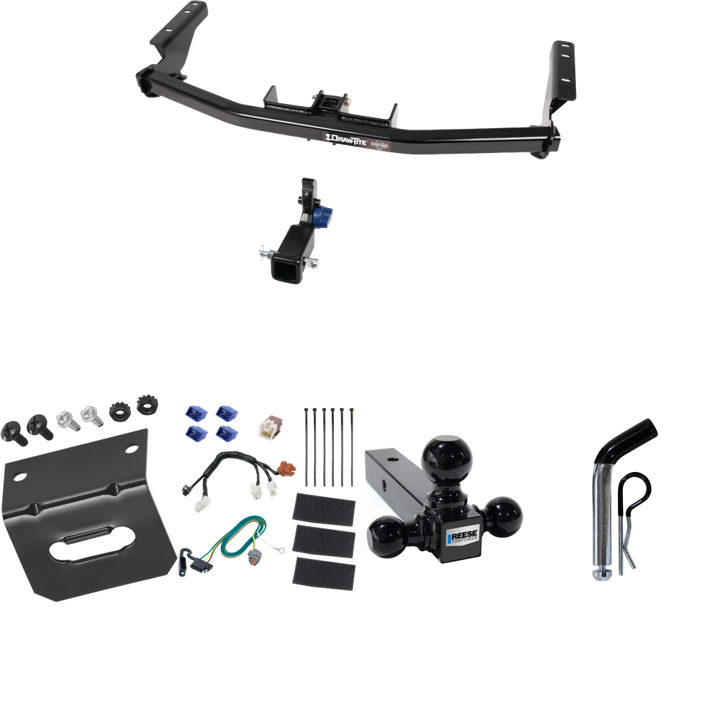 Fits 2013-2020 Nissan Pathfinder Trailer Hitch Tow PKG w/ 4-Flat Wiring Harness + Triple Ball Ball Mount 1-7/8" & 2" & 2-5/16" Trailer Balls + Pin/Clip + Wiring Bracket By Draw-Tite