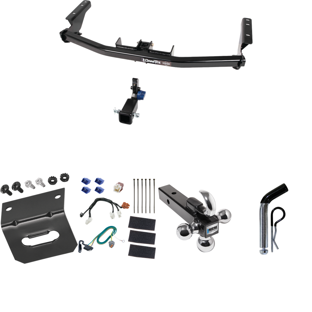 Fits 2013-2020 Nissan Pathfinder Trailer Hitch Tow PKG w/ 4-Flat Wiring Harness + Triple Ball Ball Mount 1-7/8" & 2" & 2-5/16" Trailer Balls w/ Tow Hook + Pin/Clip + Wiring Bracket By Draw-Tite