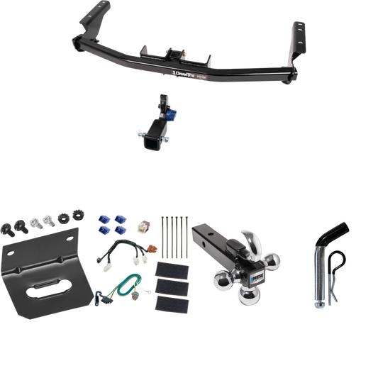 Fits 2013-2020 Nissan Pathfinder Trailer Hitch Tow PKG w/ 4-Flat Wiring Harness + Triple Ball Ball Mount 1-7/8" & 2" & 2-5/16" Trailer Balls w/ Tow Hook + Pin/Clip + Wiring Bracket By Draw-Tite