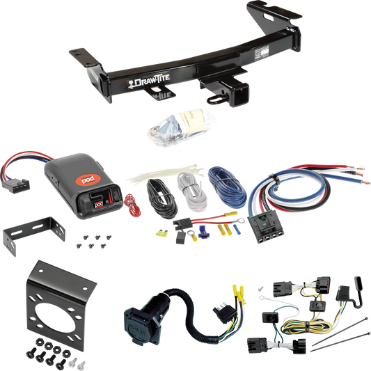 Se adapta al paquete de enganche de remolque Saturn Relay 2005-2007 con control de freno POD serie Pro + adaptador de cableado BC genérico + cableado RV de 7 vías de Draw-Tite