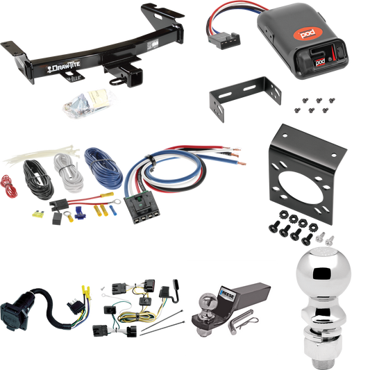 Fits 2007-2009 Pontiac Montana SV6 Trailer Hitch Tow PKG w/ Pro Series POD Brake Control + Generic BC Wiring Adapter + 7-Way RV Wiring + 2" & 2-5/16" Ball & Drop Mount (For (Canada Only) Models) By Draw-Tite