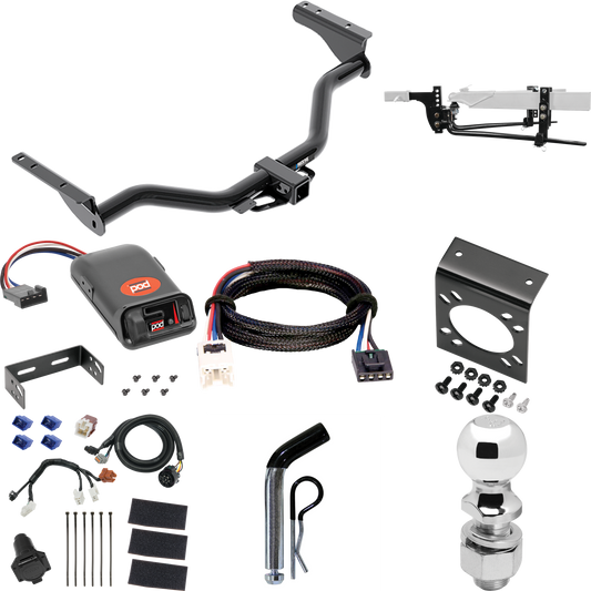 Fits 2014-2020 Infiniti QX60 Trailer Hitch Tow PKG w/ 6K Round Bar Weight Distribution Hitch w/ 2-5/16" Ball + 2" Ball + Pin/Clip + Pro Series POD Brake Control + Plug & Play BC Adapter + 7-Way RV Wiring By Reese Towpower