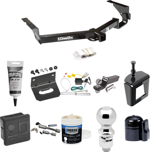 Fits 2008-2013 Toyota Highlander Trailer Hitch Tow PKG w/ 4-Flat Wiring + Starter Kit Ball Mount w/ 2" Drop & 2" Ball + 2-5/16" Ball + Wiring Bracket + Dual Hitch & Coupler Locks + Hitch Cover + Wiring Tester + Ball Lube +Electric Grease + Ball Wrenc