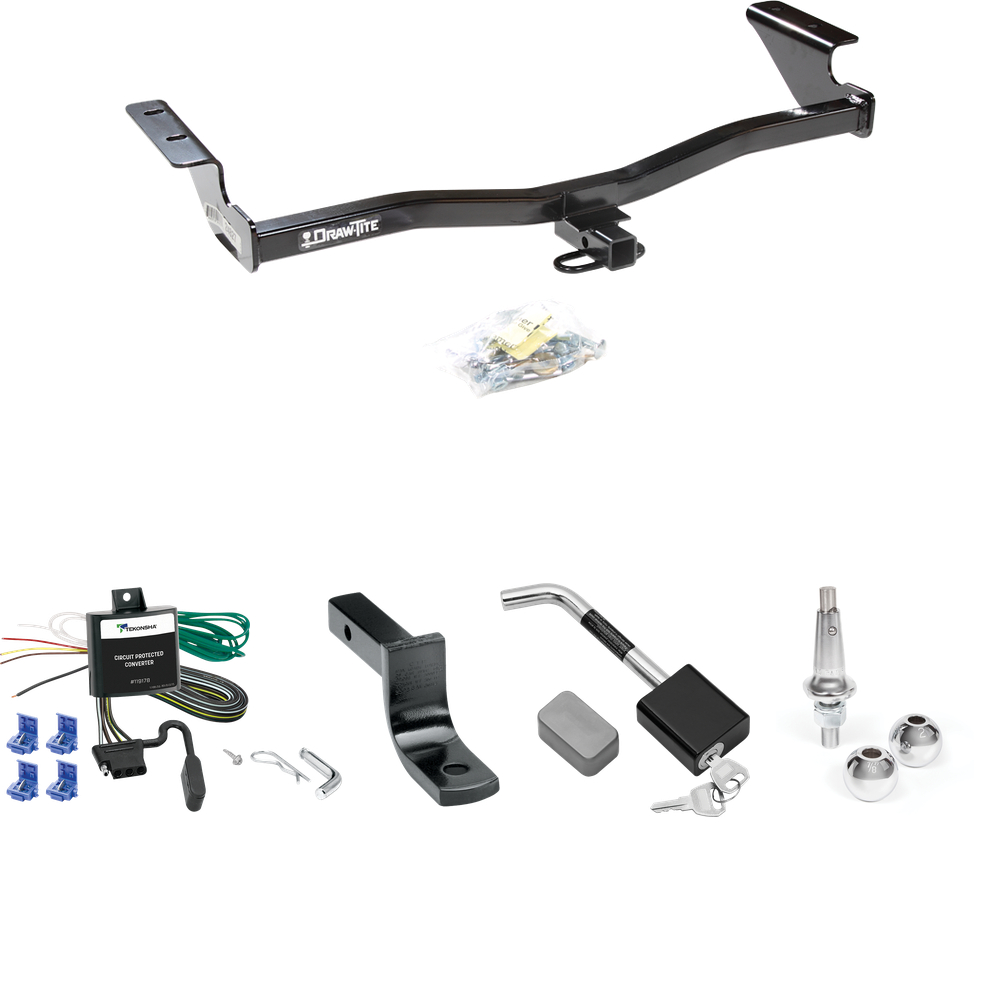 Fits 2005-2010 Scion tC Trailer Hitch Tow PKG w/ 4-Flat Wiring Harness + Draw-Bar + Interchangeable 1-7/8" & 2" Balls + Hitch Lock By Draw-Tite