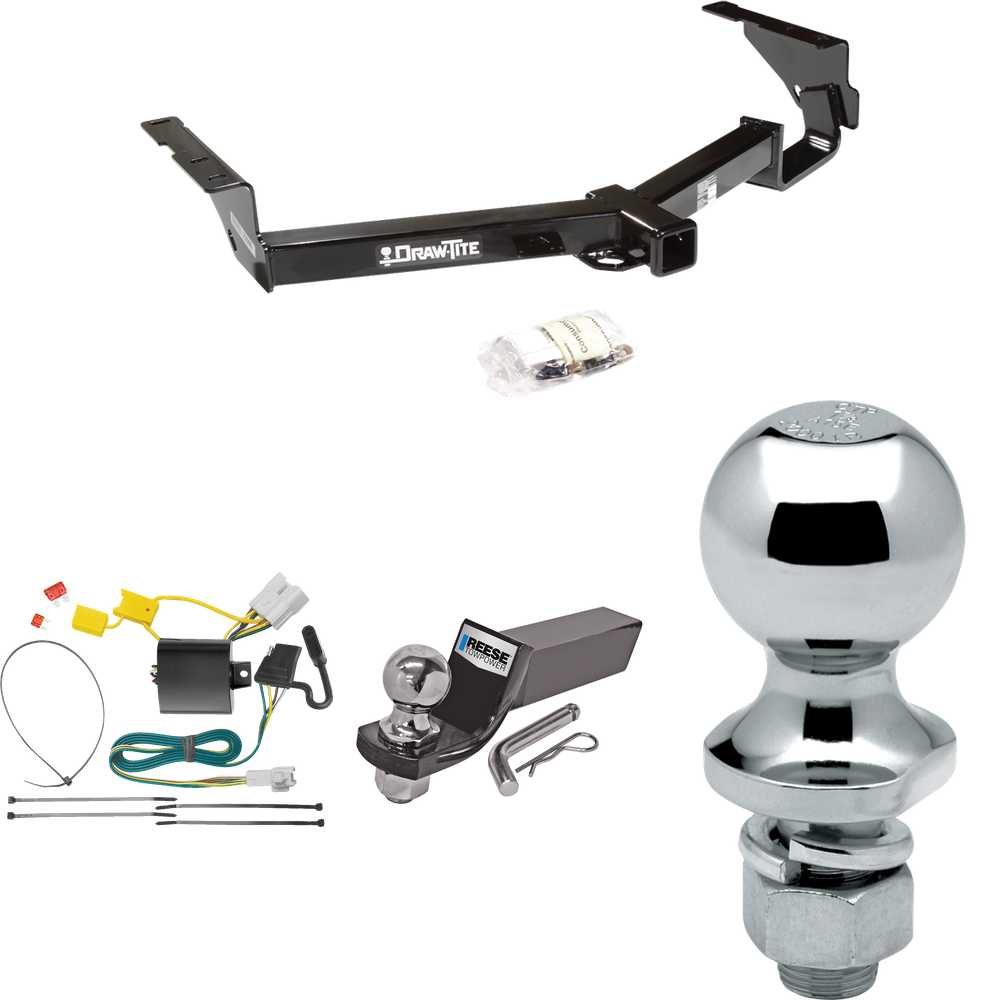 Fits 2008-2013 Toyota Highlander Trailer Hitch Tow PKG w/ 4-Flat Wiring + Starter Kit Ball Mount w/ 2" Drop & 2" Ball + 1-7/8" Ball (Excludes: w/Full Size 19" Spare Tire Models) By Draw-Tite