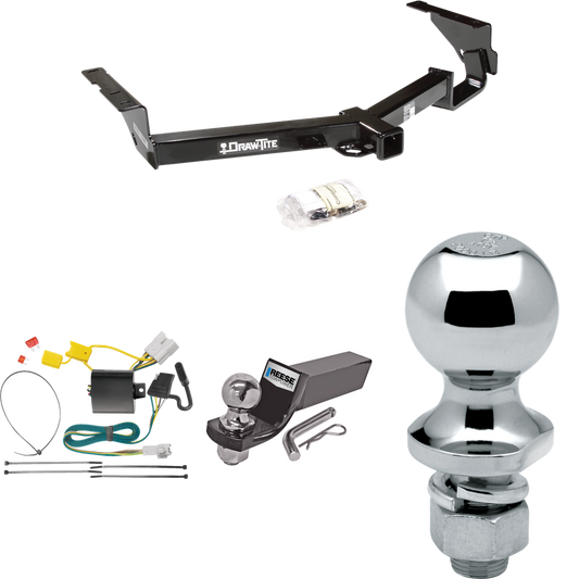 Fits 2008-2013 Toyota Highlander Trailer Hitch Tow PKG w/ 4-Flat Wiring + Starter Kit Ball Mount w/ 2" Drop & 2" Ball + 1-7/8" Ball (Excludes: w/Full Size 19" Spare Tire Models) By Draw-Tite