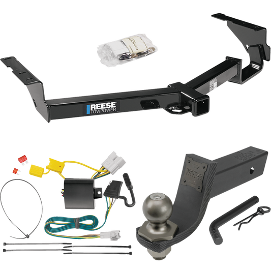 Fits 2008-2013 Toyota Highlander Trailer Hitch Tow PKG w/ 4-Flat Wiring + Interlock Tactical Starter Kit w/ 3-1/4" Drop & 2" Ball (Excludes: w/Full Size 19" Spare Tire Models) By Reese Towpower