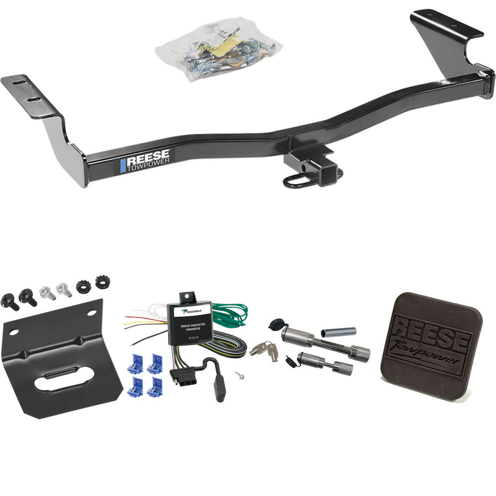 Se adapta al paquete de enganche de remolque Scion tC 2005-2010 con arnés de cableado plano de 4 + cubierta de enganche + enganche doble y cerraduras de acoplador de Reese Towpower