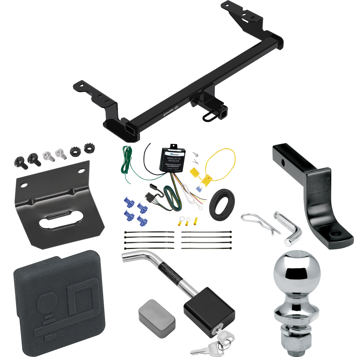 Se adapta al paquete de remolque con enganche para remolque Ford EcoSport 2018-2022 con arnés de cableado de 4 planos + barra de tracción + bola de 1-7/8" + soporte de cableado + cubierta de enganche + bloqueo de enganche de Draw-Tite