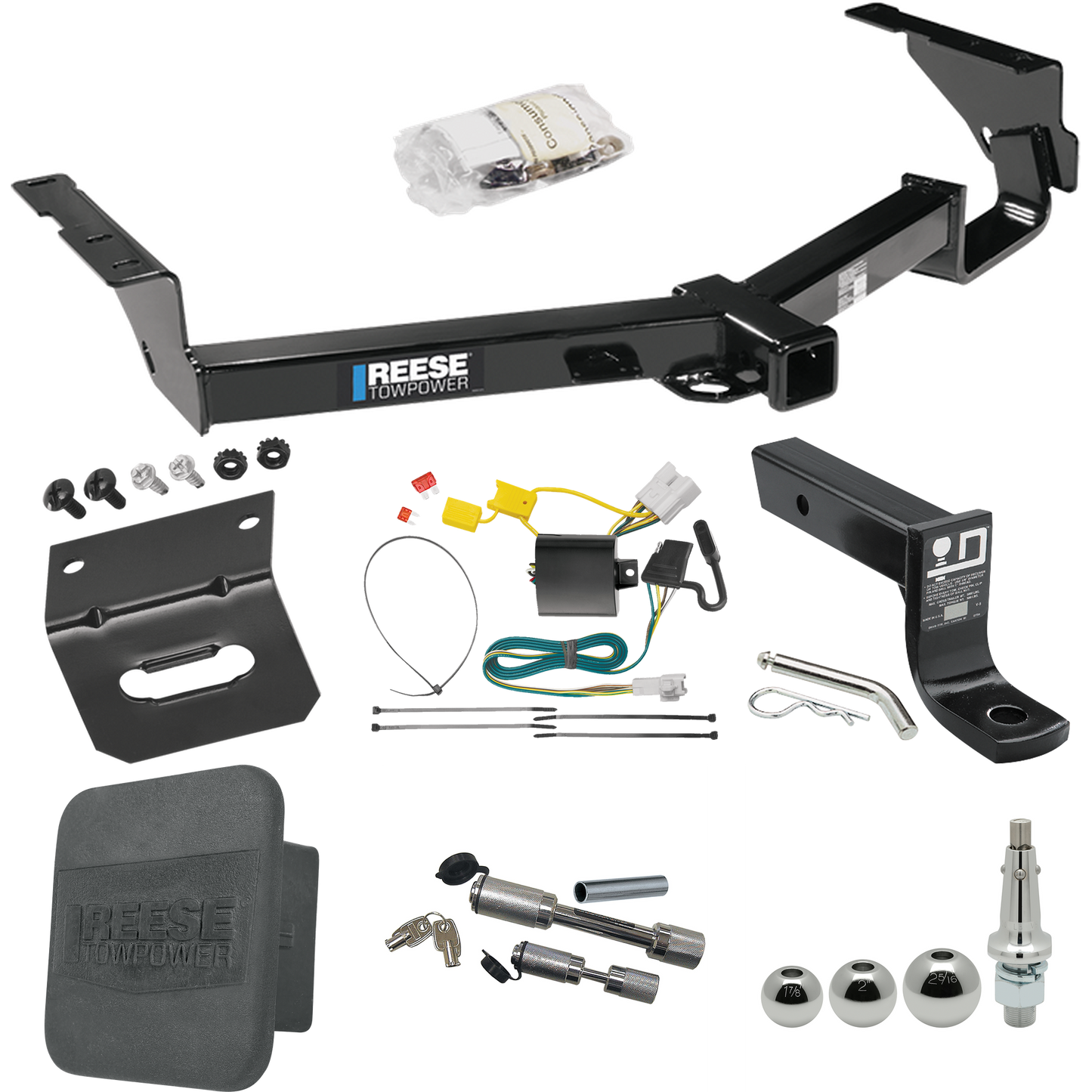 Fits 2008-2013 Toyota Highlander Trailer Hitch Tow PKG w/ 4-Flat Wiring + Ball Mount w/ 4" Drop + Interchangeable Ball 1-7/8" & 2" & 2-5/16" + Wiring Bracket + Dual Hitch & Coupler Locks + Hitch Cover (Excludes: w/Full Size 19" Spare Tire Models) By