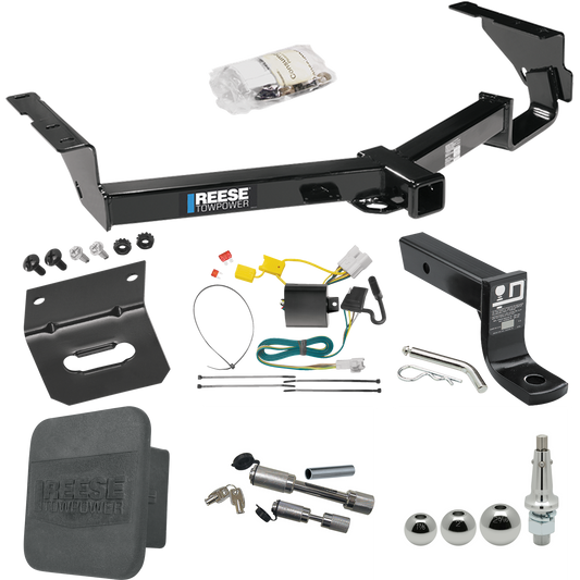 Fits 2008-2013 Toyota Highlander Trailer Hitch Tow PKG w/ 4-Flat Wiring + Ball Mount w/ 4" Drop + Interchangeable Ball 1-7/8" & 2" & 2-5/16" + Wiring Bracket + Dual Hitch & Coupler Locks + Hitch Cover (Excludes: w/Full Size 19" Spare Tire Models) By