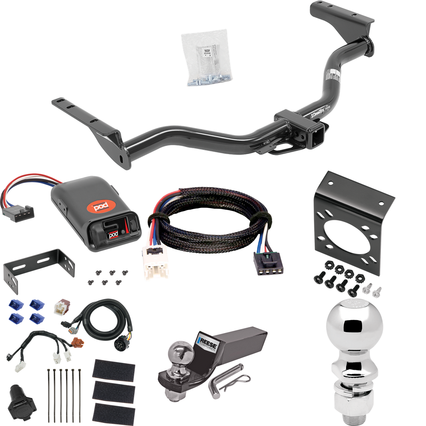 Se adapta al paquete de enganche de remolque Infiniti QX60 2014-2020 con control de freno POD Pro Series + adaptador BC Plug &amp; Play + cableado RV de 7 vías + soporte de bola y caída de 2" y 2-5/16" de Draw-Tite