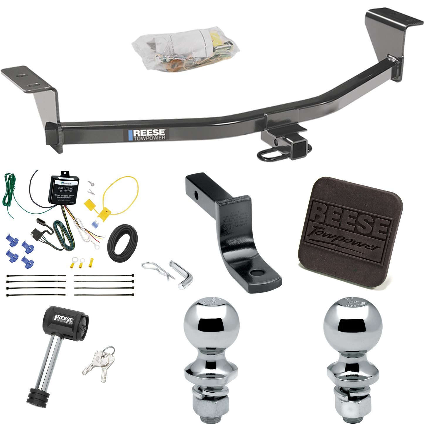 Fits 2008-2010 Scion xB Trailer Hitch Tow PKG w/ 4-Flat Wiring Harness + Draw-Bar + 1-7/8" + 2" Ball + Hitch Cover + Hitch Lock (Excludes: Release Series Models) By Reese Towpower