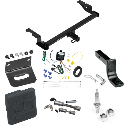 Fits 2018-2022 Ford EcoSport Trailer Hitch Tow PKG w/ 4-Flat Wiring Harness + Draw-Bar + Interchangeable 1-7/8" & 2" Balls + Wiring Bracket + Hitch Cover + Dual Hitch & Coupler Locks By Draw-Tite