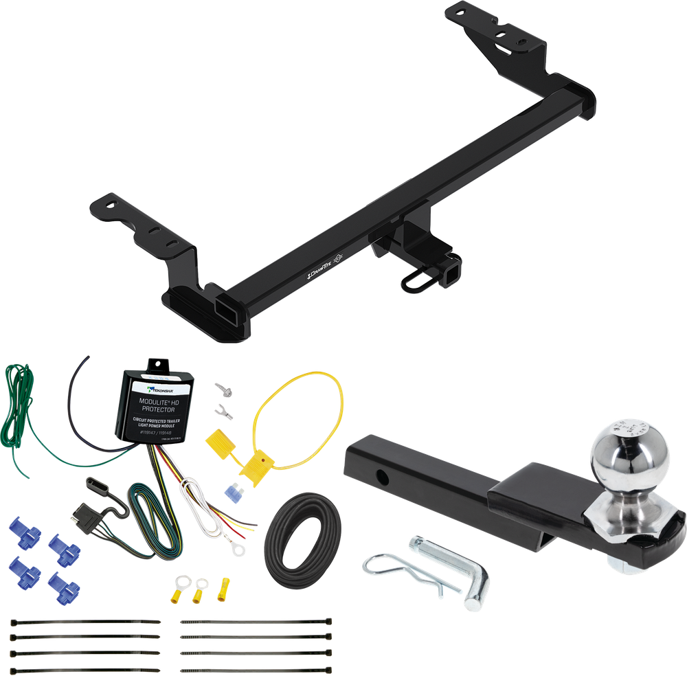 Fits 2018-2022 Ford EcoSport Trailer Hitch Tow PKG w/ 4-Flat Wiring Harness + Interlock Starter Kit w/ 2" Ball 1-1/4" Drop 3/4" Rise By Draw-Tite