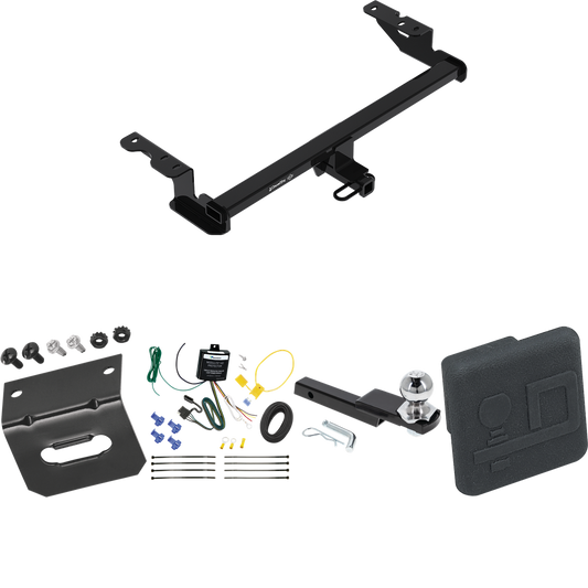 Fits 2018-2022 Ford EcoSport Trailer Hitch Tow PKG w/ 4-Flat Wiring Harness + Interlock Starter Kit w/ 2" Ball 1-1/4" Drop 3/4" Rise + Wiring Bracket + Hitch Cover By Draw-Tite