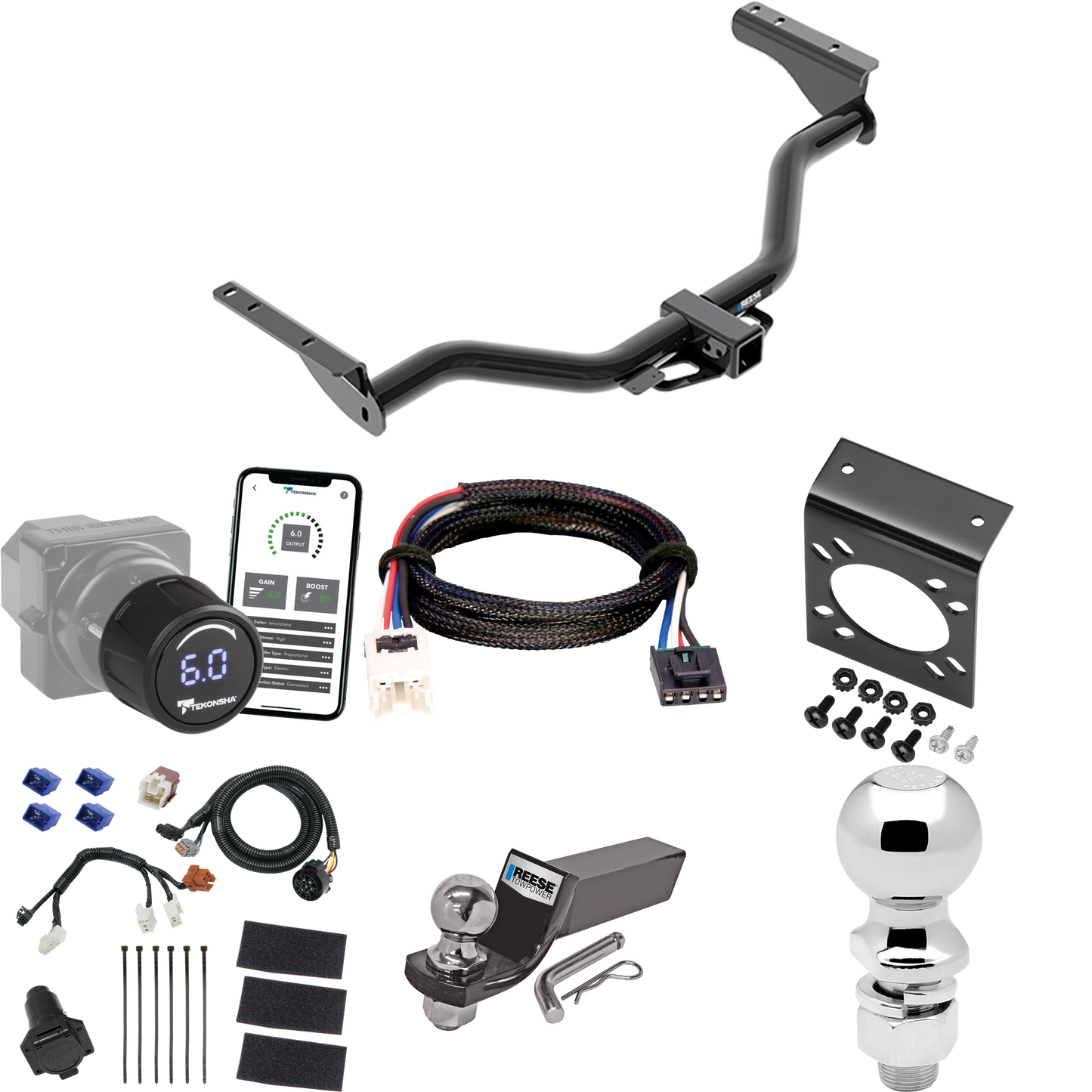 Fits 2013-2020 Nissan Pathfinder Trailer Hitch Tow PKG w/ Tekonsha Prodigy iD Bluetooth Wireless Brake Control + Plug & Play BC Adapter + 7-Way RV Wiring + 2" & 2-5/16" Ball & Drop Mount By Reese Towpower