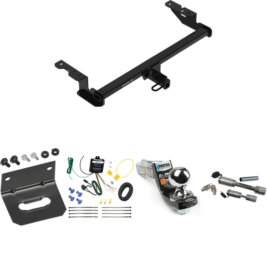 Fits 2018-2022 Ford EcoSport Trailer Hitch Tow PKG w/ 4-Flat Wiring Harness + Interlock Starter Kit w/ 2" Ball 2-1/2" Drop 2" Rise + Wiring Bracket + Dual Hitch & Coupler Locks By Draw-Tite