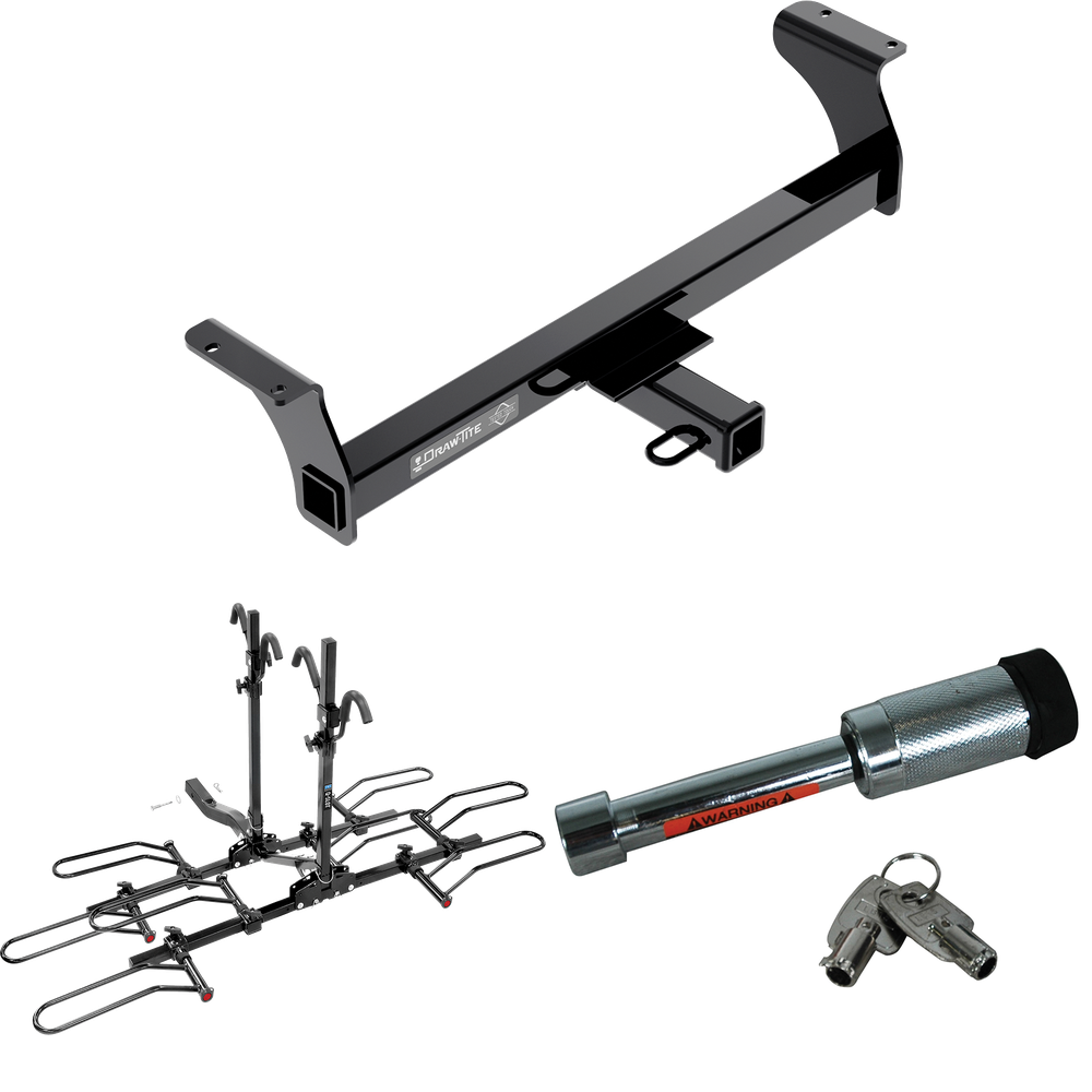 Fits 2013-2013 Isuzu D-Max Trailer Hitch Tow PKG w/ 4 Bike Plaform Style Carrier Rack + Hitch Lock By Draw-Tite