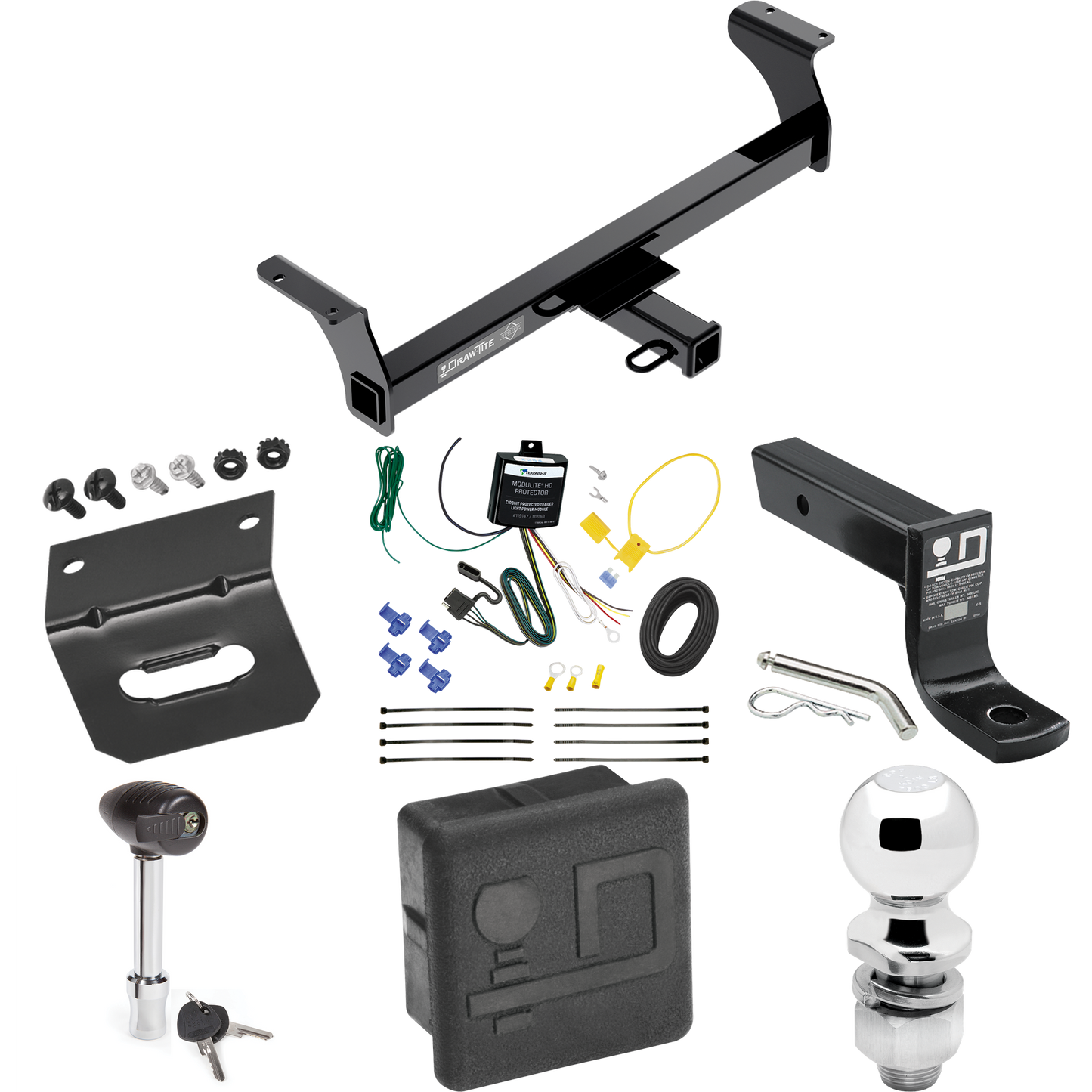 Fits 2013-2013 Isuzu D-Max Trailer Hitch Tow PKG w/ 4-Flat Wiring + Ball Mount w/ 4" Drop + 2" Ball + Wiring Bracket + Hitch Lock + Hitch Cover By Draw-Tite