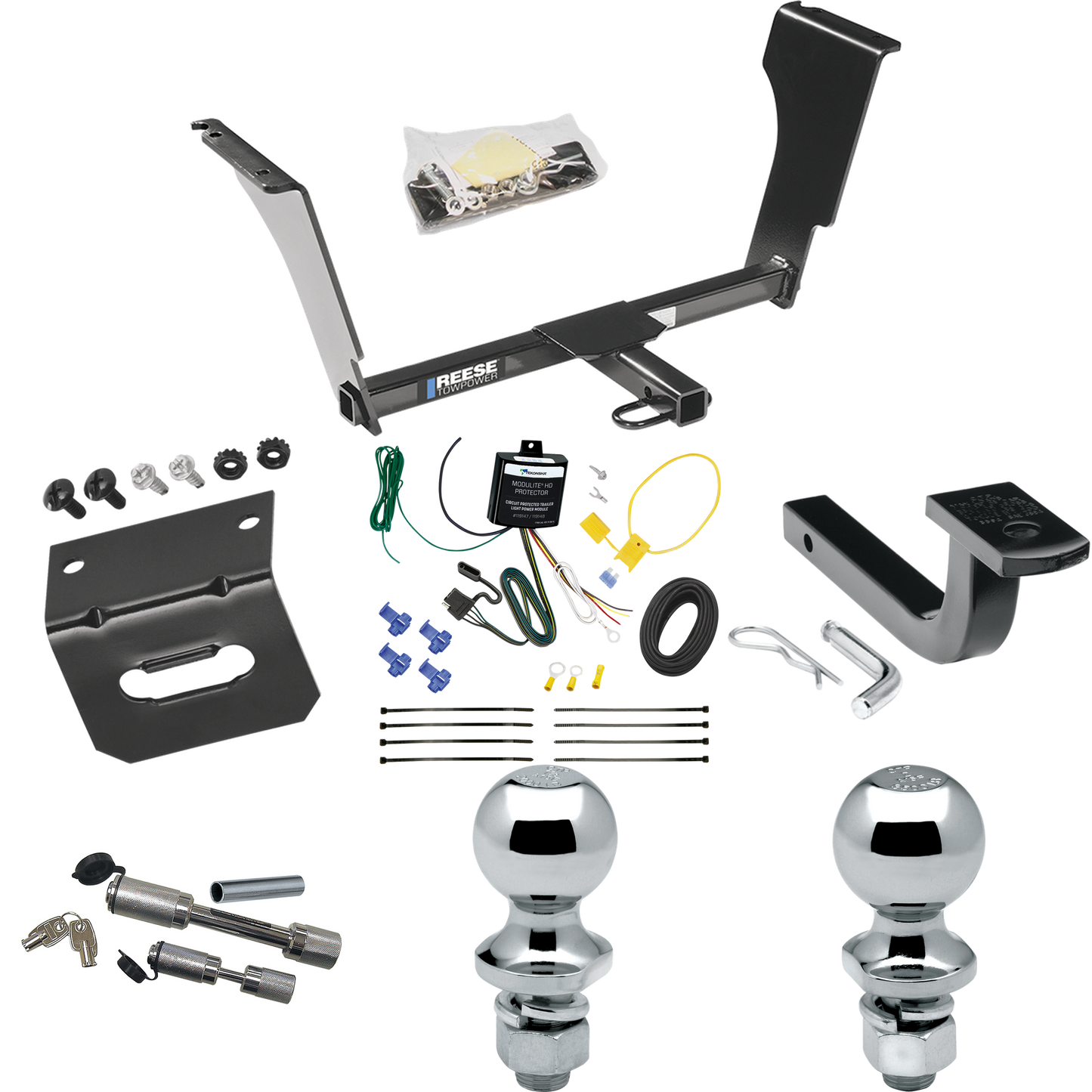 Fits 2005-2011 Cadillac STS Trailer Hitch Tow PKG w/ 4-Flat Wiring Harness + Draw-Bar + 1-7/8" + 2" Ball + Wiring Bracket + Dual Hitch & Coupler Locks By Reese Towpower