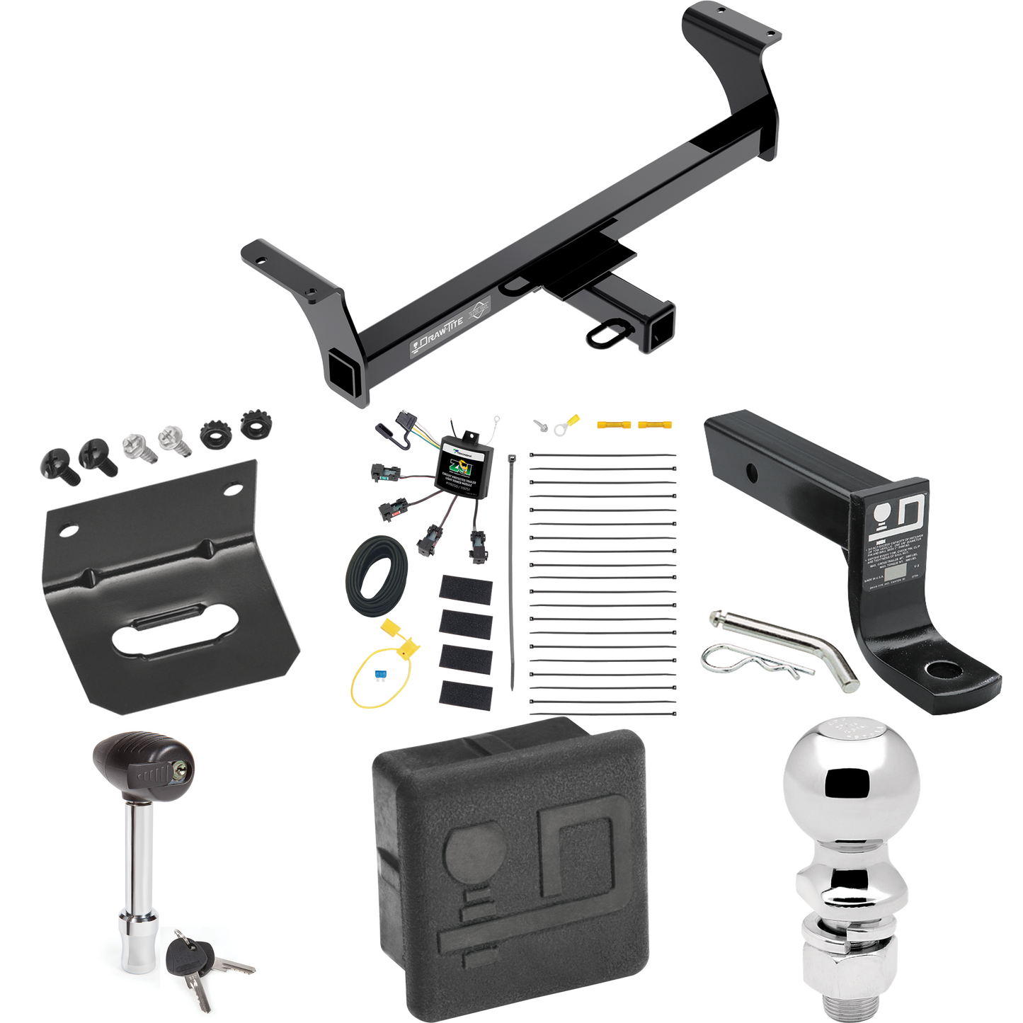 Se adapta al paquete de enganche de remolque Isuzu D-Max 2013-2013 con cableado "sin empalme" de 4 contactos planos cero + soporte de bola con caída de 4" + bola de 2-5/16" + soporte de cableado + bloqueo de enganche + cubierta de enganche dibujar-tite