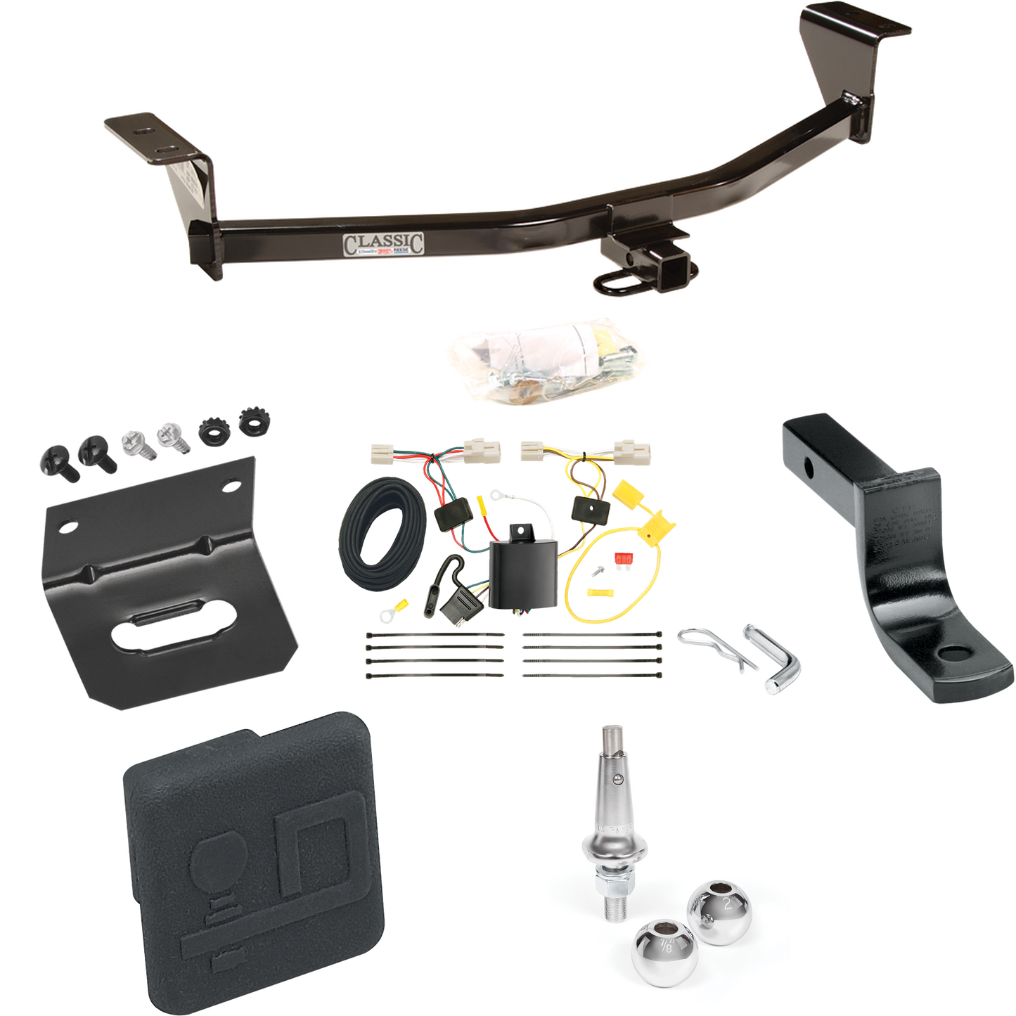 Fits 2011-2013 Scion xB Trailer Hitch Tow PKG w/ 4-Flat Wiring Harness + Draw-Bar + Interchangeable 1-7/8" & 2" Balls + Wiring Bracket + Hitch Cover (Excludes: Release Series Models) By Draw-Tite