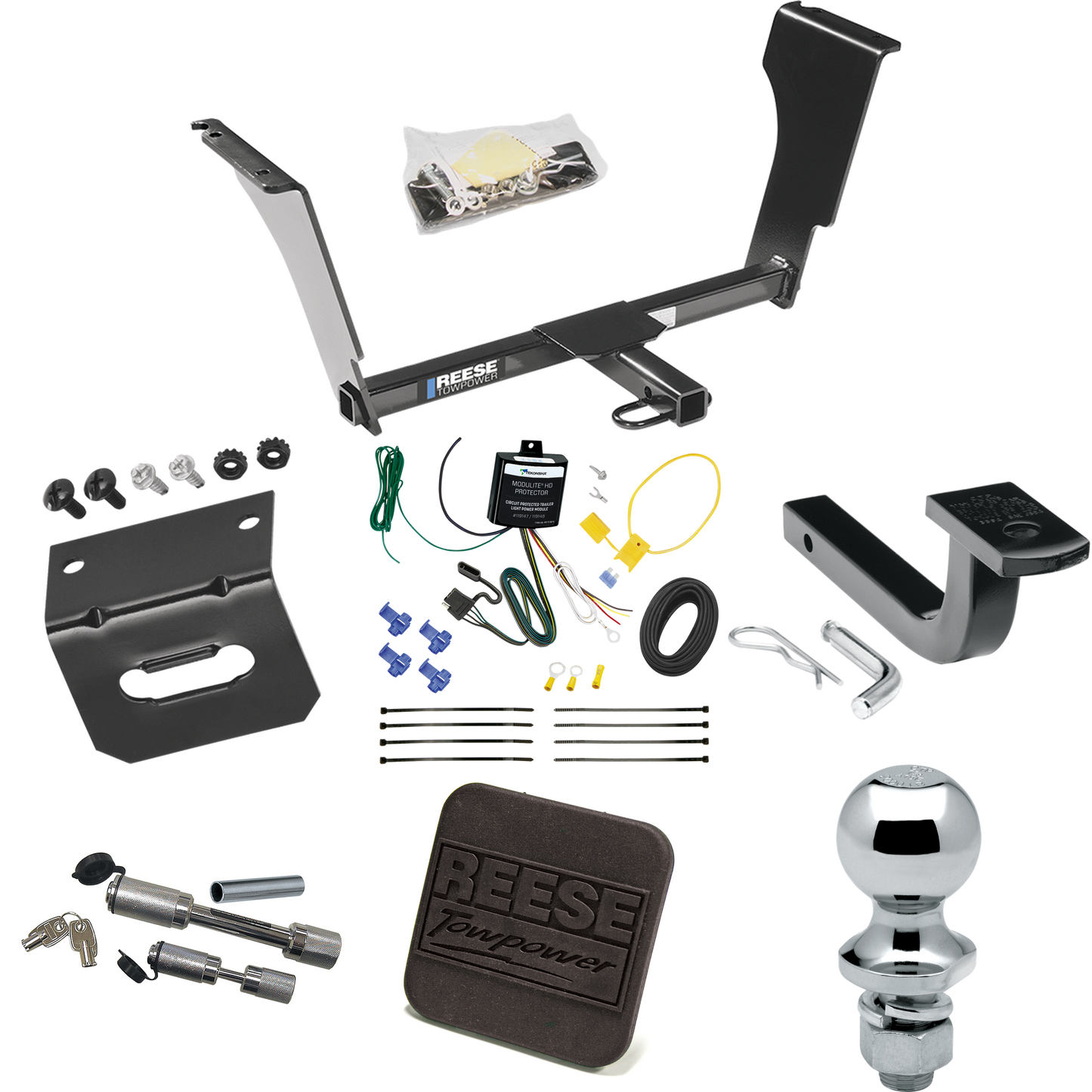 Fits 2003-2007 Cadillac CTS Trailer Hitch Tow PKG w/ 4-Flat Wiring Harness + Draw-Bar + 1-7/8" Ball + Wiring Bracket + Hitch Cover + Dual Hitch & Coupler Locks By Reese Towpower