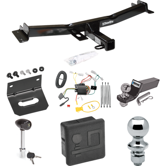 Fits 2007-2014 Toyota FJ Cruiser Trailer Hitch Tow PKG w/ 4-Flat Wiring + Starter Kit Ball Mount w/ 2" Drop & 2" Ball + 1-7/8" Ball + Wiring Bracket + Hitch Lock + Hitch Cover By Draw-Tite