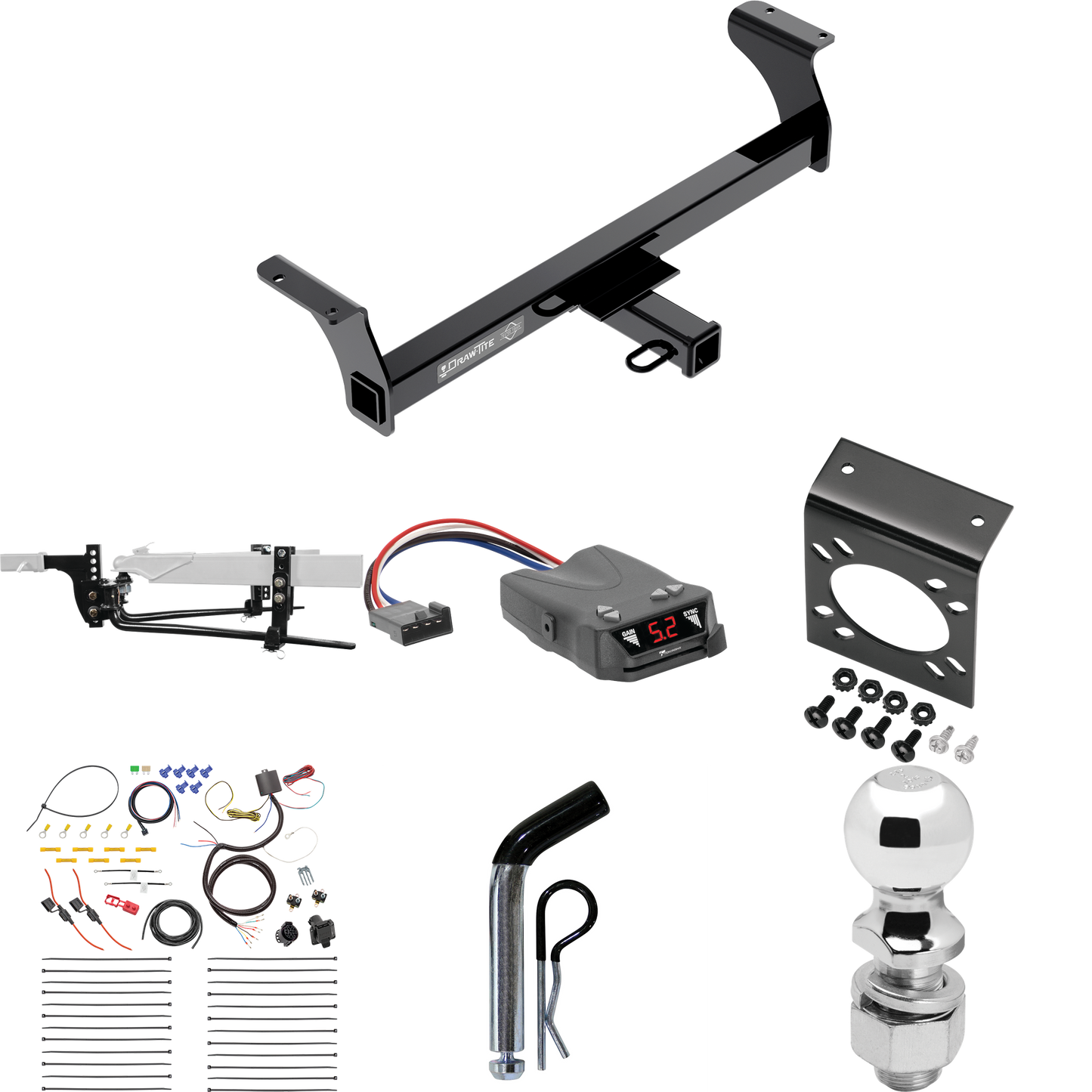 Fits 2013-2013 Isuzu D-Max Trailer Hitch Tow PKG w/ 6K Round Bar Weight Distribution Hitch w/ 2-5/16" Ball + 2" Ball + Pin/Clip + Tekonsha Brakeman IV Brake Control + 7-Way RV Wiring By Draw-Tite