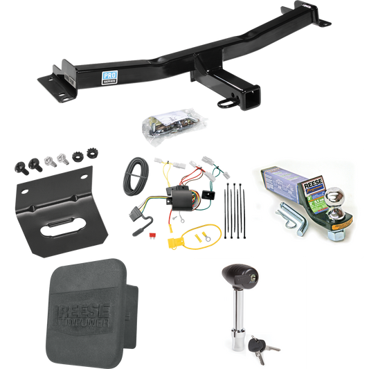 Fits 2007-2014 Toyota FJ Cruiser Trailer Hitch Tow PKG w/ 4-Flat Wiring + Starter Kit Ball Mount w/ 2" Drop & 1-7/8" Ball + Wiring Bracket + Hitch Lock + Hitch Cover By Reese Towpower