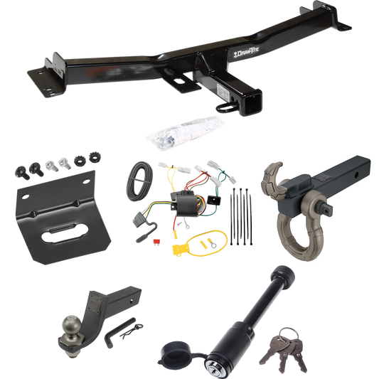 Fits 2007-2014 Toyota FJ Cruiser Trailer Hitch Tow PKG w/ 4-Flat Wiring + Interlock Tactical Starter Kit w/ 3-1/4" Drop & 2" Ball + Tactical Hook & Shackle Mount + Tactical Dogbone Lock + Wiring Bracket By Draw-Tite