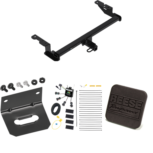 Fits 2018-2022 Ford EcoSport Trailer Hitch Tow PKG w/ 4-Flat Zero Contact "No Splice" Wiring Harness + Hitch Cover By Reese Towpower