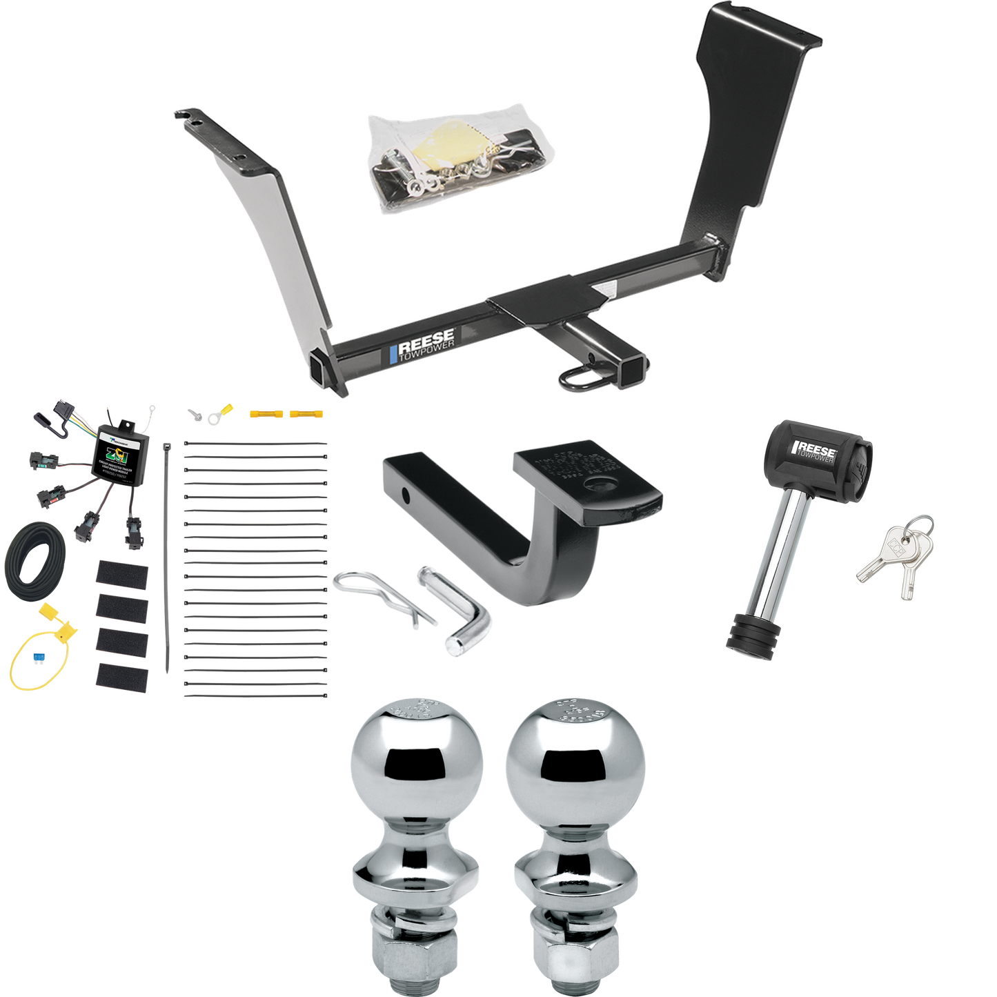 Se adapta al paquete de remolque con enganche para remolque Cadillac CTS V 2009-2013 con arnés de cableado "sin empalme" de 4 contactos planos cero + barra de tracción + bola de 1-7/8" + 2" + bloqueo de enganche (para modelos sedán) de Reese Towpower