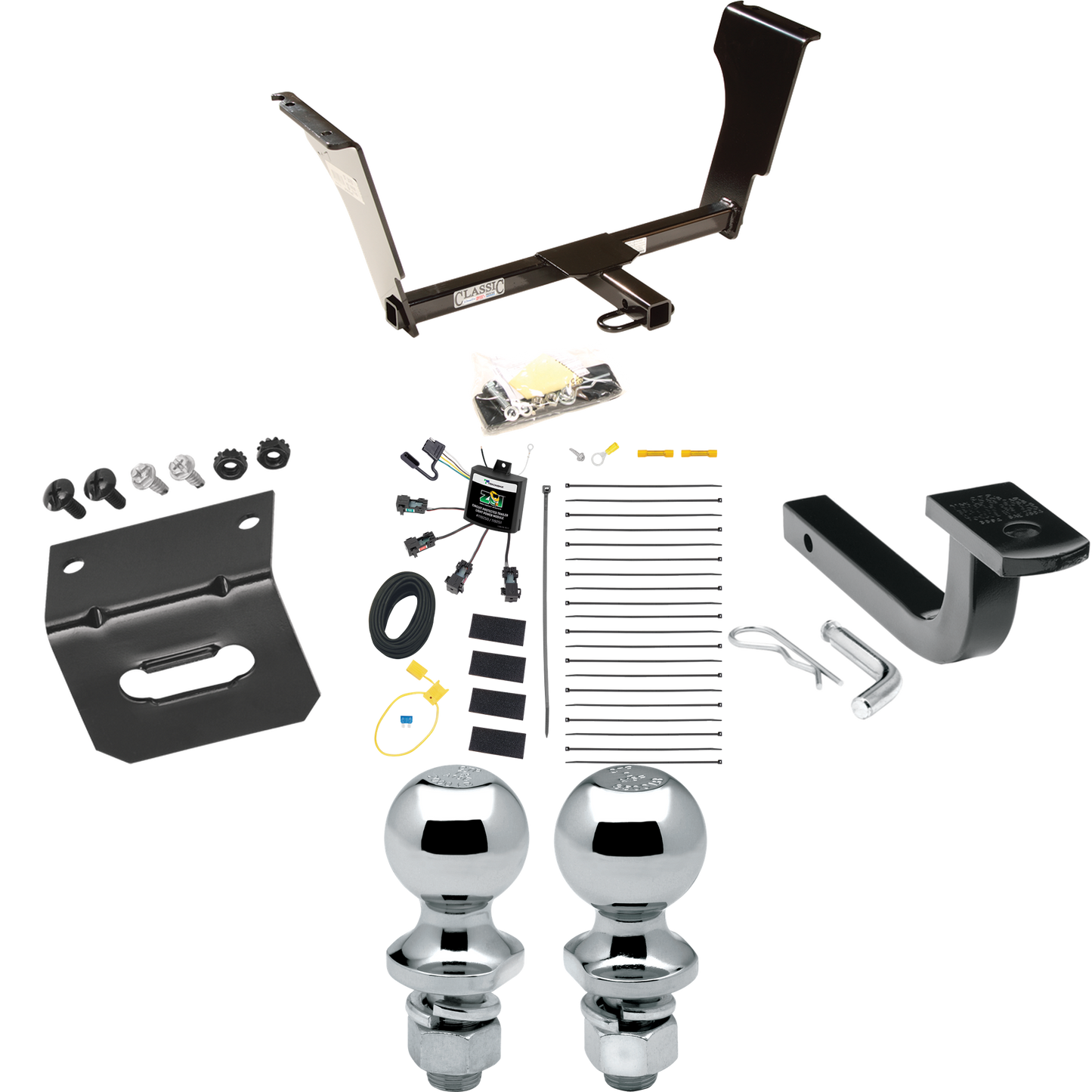 Fits 2005-2011 Cadillac STS Trailer Hitch Tow PKG w/ 4-Flat Zero Contact "No Splice" Wiring Harness + Draw-Bar + 1-7/8" + 2" Ball + Wiring Bracket By Draw-Tite