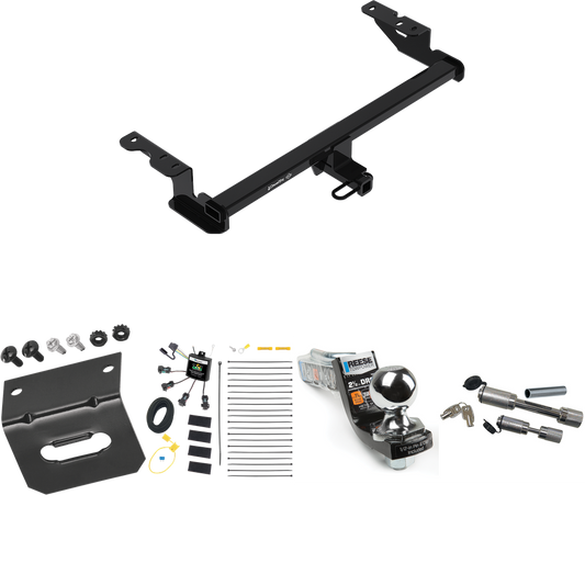 Fits 2018-2022 Ford EcoSport Trailer Hitch Tow PKG w/ 4-Flat Zero Contact "No Splice" Wiring Harness + Interlock Starter Kit w/ 2" Ball 2-1/2" Drop 2" Rise + Wiring Bracket + Dual Hitch & Coupler Locks By Draw-Tite