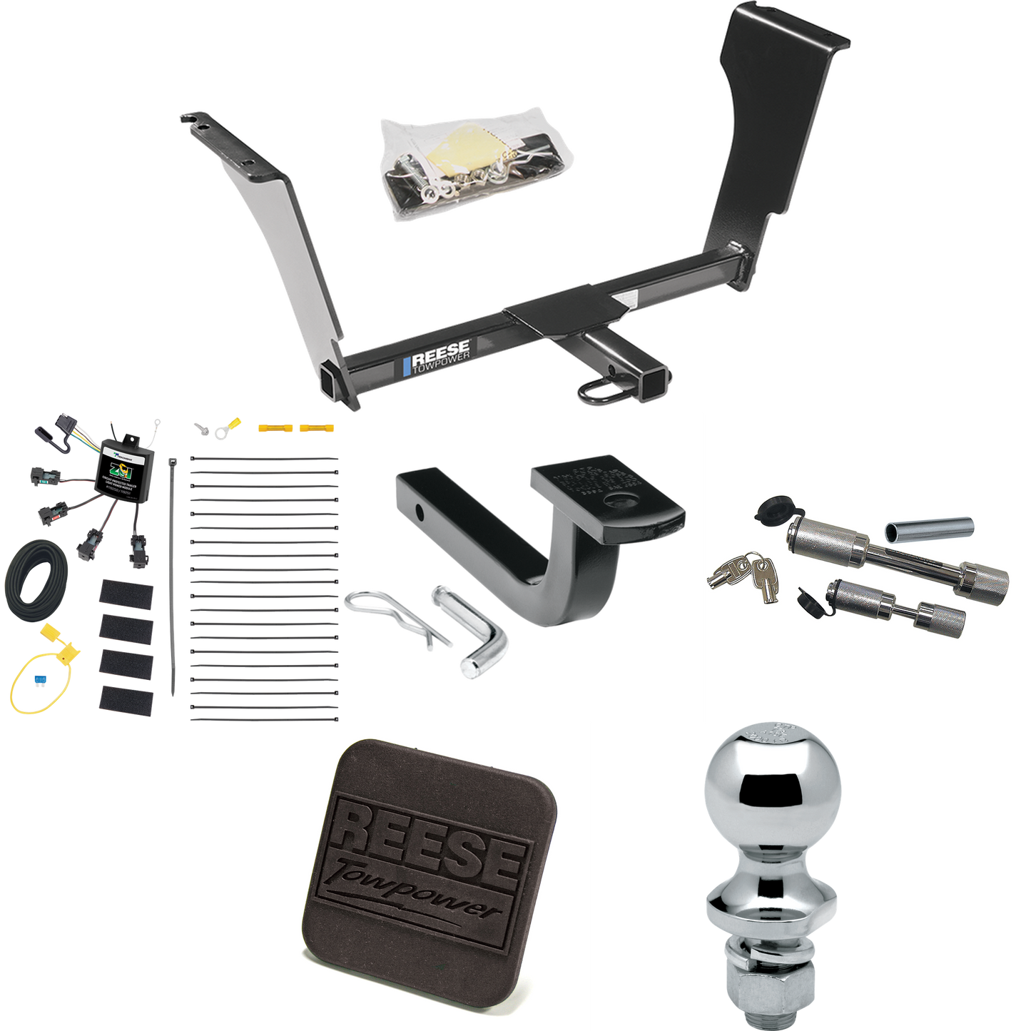 Se adapta al paquete de enganche de remolque Cadillac CTS V 2004-2007 con arnés de cableado de 4 contactos planos "sin empalme" + barra de tracción + bola de 1-7/8" + cubierta de enganche + enganche doble y cerraduras de acoplador de Reese Towpower