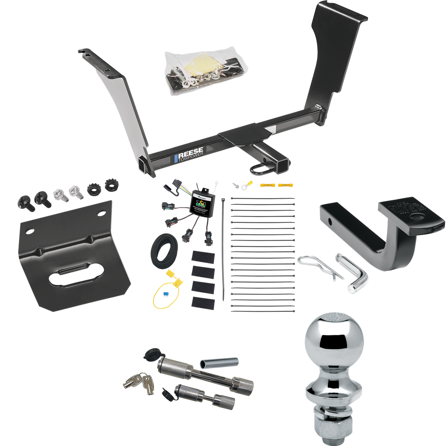 Se adapta al paquete de enganche de remolque Cadillac CTS V 2004-2007 con arnés de cableado de 4 contactos planos "sin empalme" + barra de tracción + bola de 1-7/8" + soporte de cableado + enganche doble y cerraduras de acoplador de Reese Towpower