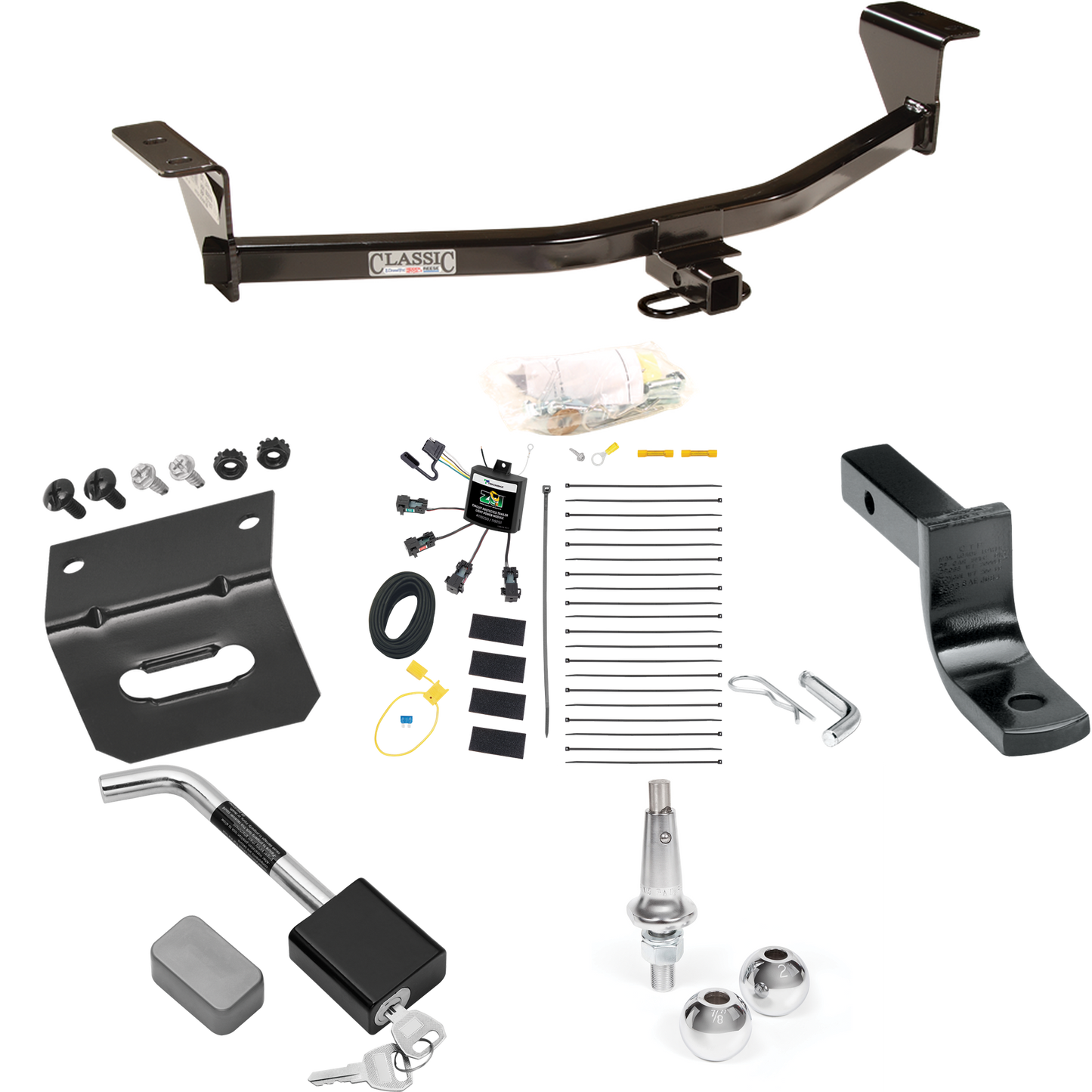 Fits 2008-2010 Scion xB Trailer Hitch Tow PKG w/ 4-Flat Zero Contact "No Splice" Wiring Harness + Draw-Bar + Interchangeable 1-7/8" & 2" Balls + Wiring Bracket + Hitch Lock (Excludes: Release Series Models) By Draw-Tite