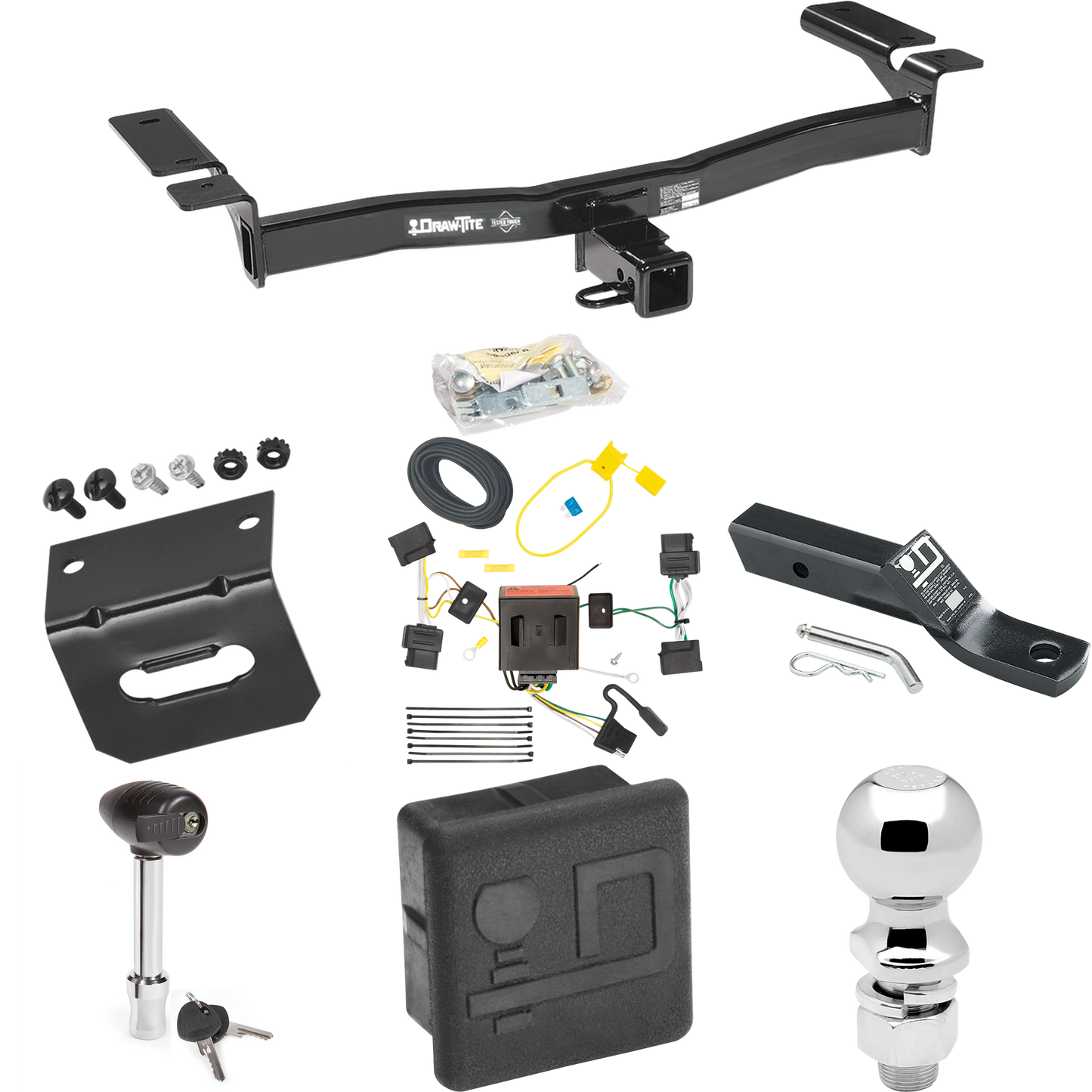 Fits 2007-2010 Lincoln MKX Trailer Hitch Tow PKG w/ 4-Flat Wiring + Ball Mount w/ 2" Drop + 2-5/16" Ball + Wiring Bracket + Hitch Lock + Hitch Cover By Draw-Tite