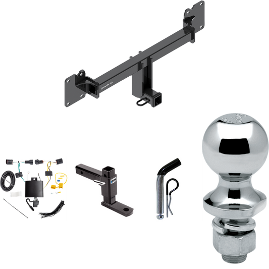 Fits 2017-2021 Jaguar F-Pace Trailer Hitch Tow PKG w/ 4-Flat Wiring + Adjustable Drop Rise Ball Mount + Pin/Clip + 1-7/8" Ball By Draw-Tite